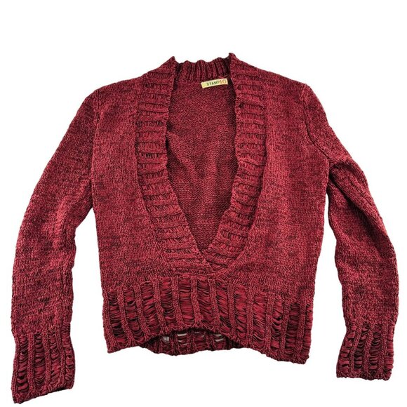 Stamp10 Red Knit Sweater Medium Cotton & Polyester Womens Open Front - Picture 1 of 6